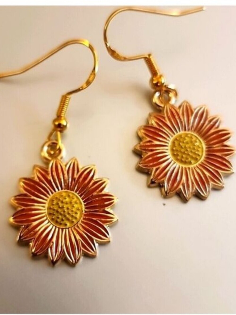 925 Sterling GENUINE STERLING POST GOLD PLATE Sunflower EARRINGS White …